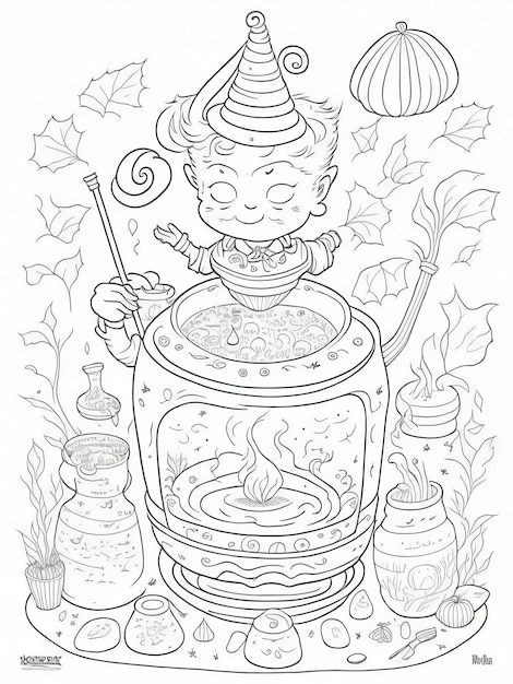 Premium vector discover the magic printable coloring page of potions and spells