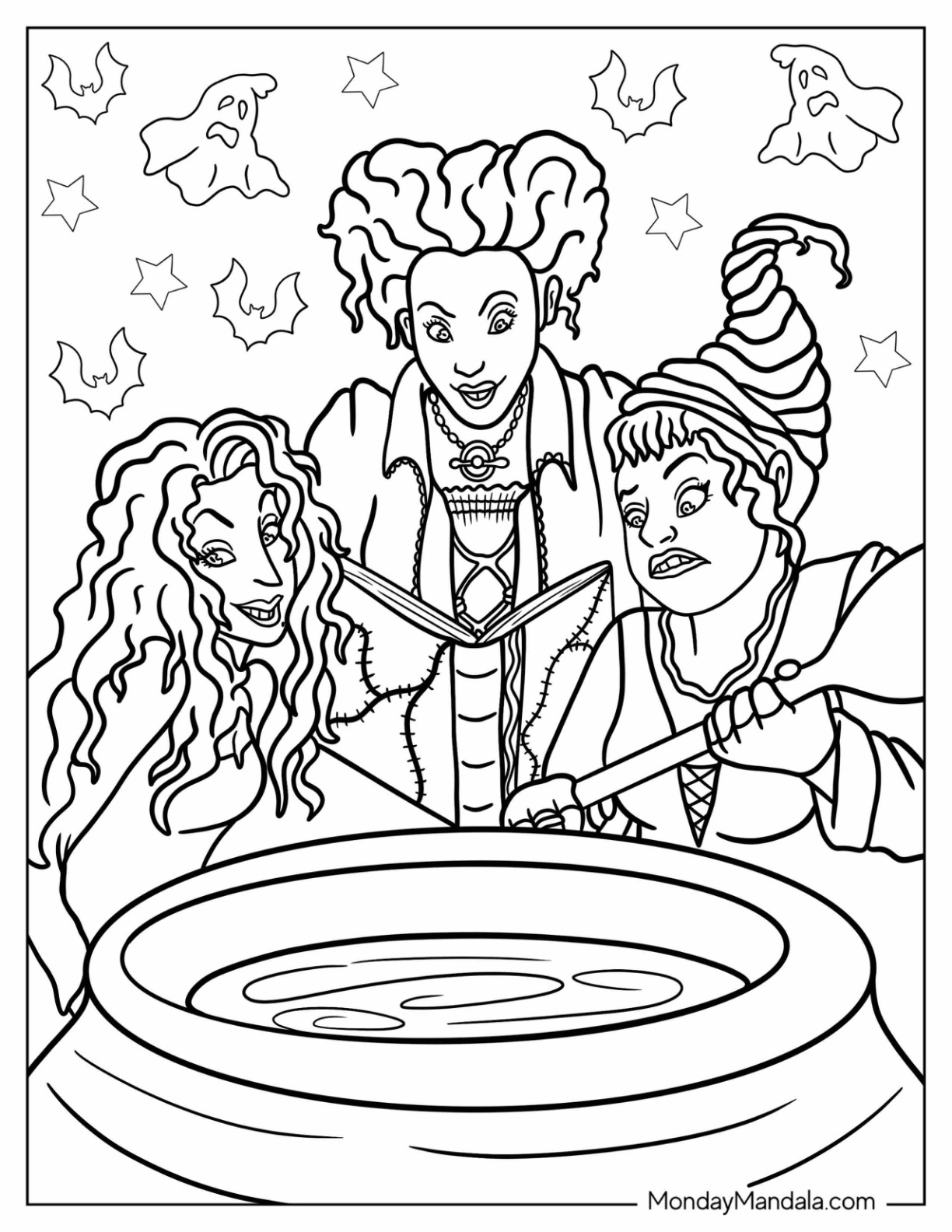 Hocus pocus coloring pages free pdf printables