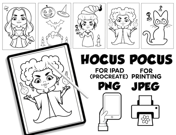 Hocus pocus coloring pages digital download coloring pages for procreate coloring book for kids for ipad hocus pocus printable witches