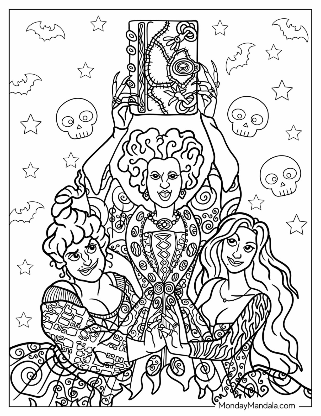 Hocus pocus coloring pages free pdf printables