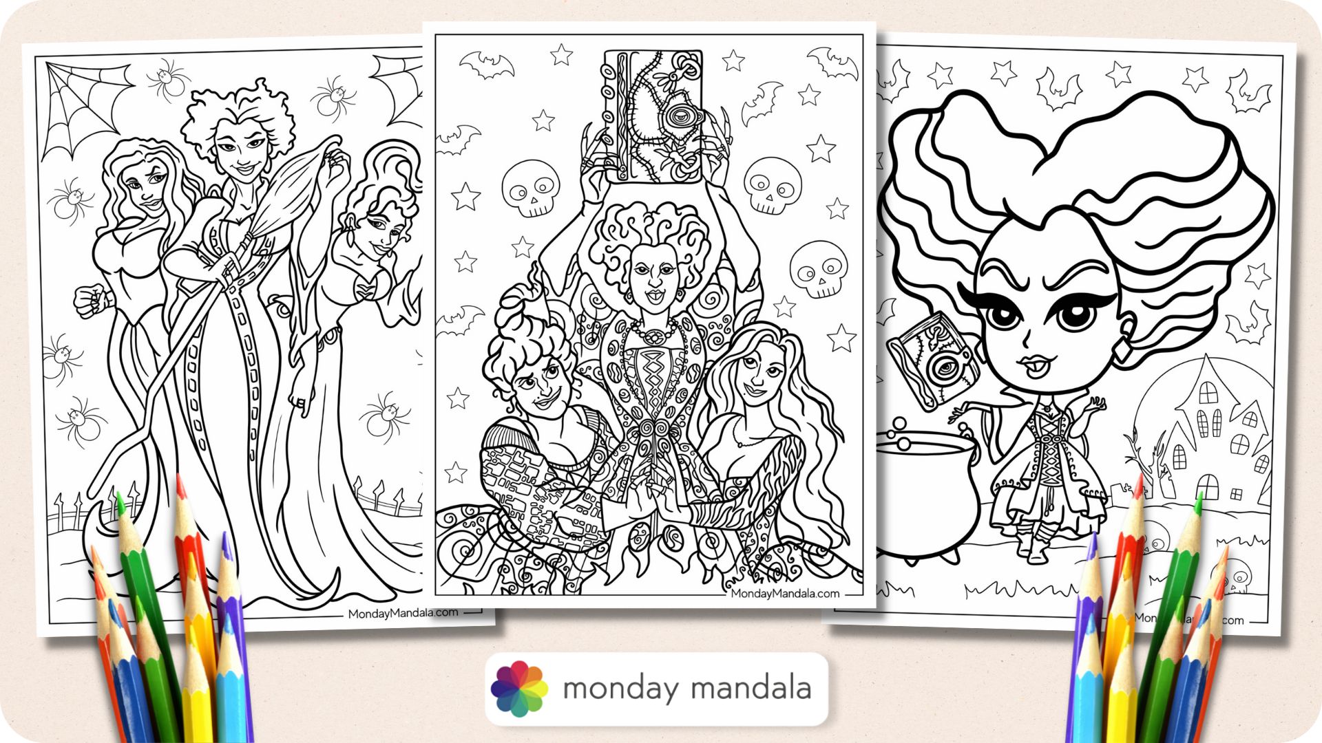 Hocus pocus coloring pages free pdf printables