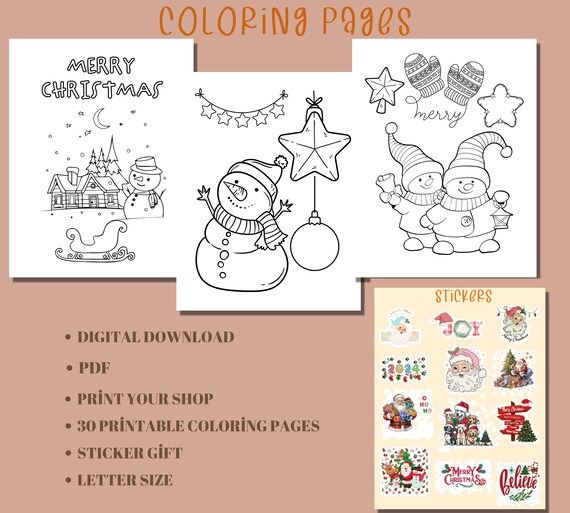 Coloring pages christmas printable christmas coloring pages for kidschristmas tree santa claus snowman party activitysticker gift