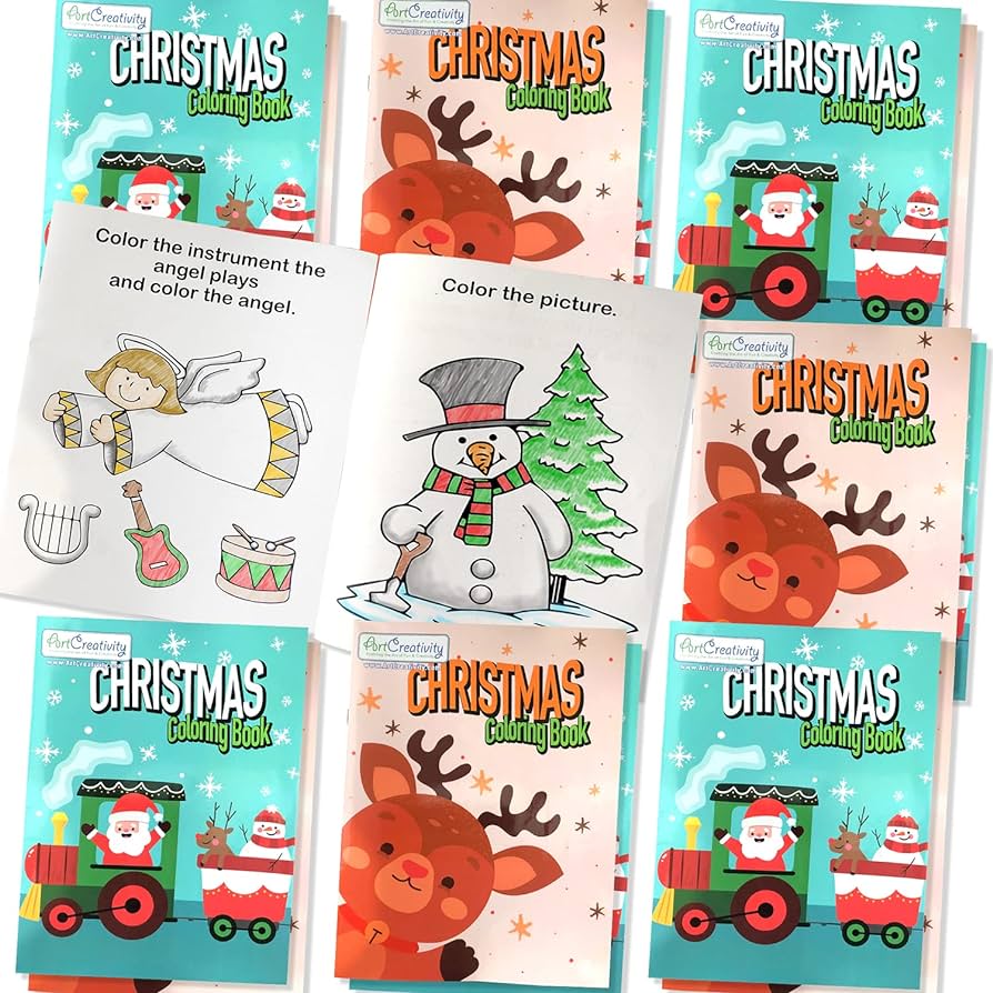 Artcreativity christmas coloring books for kids bulk pack of inch x inch big booklets fun christmas treats prizes favor bag fillers birthday party supplies art gifts for kids