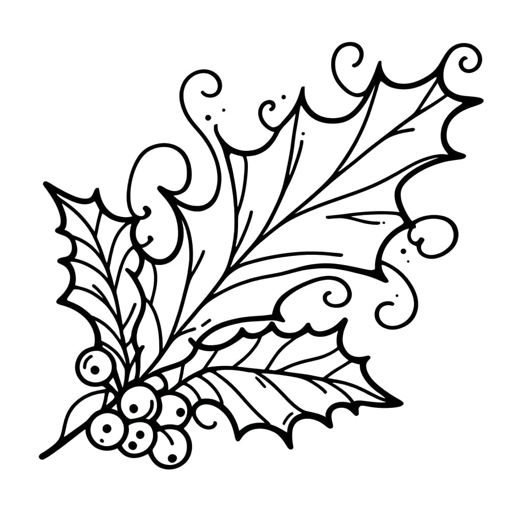 Print christmas holly coloring page