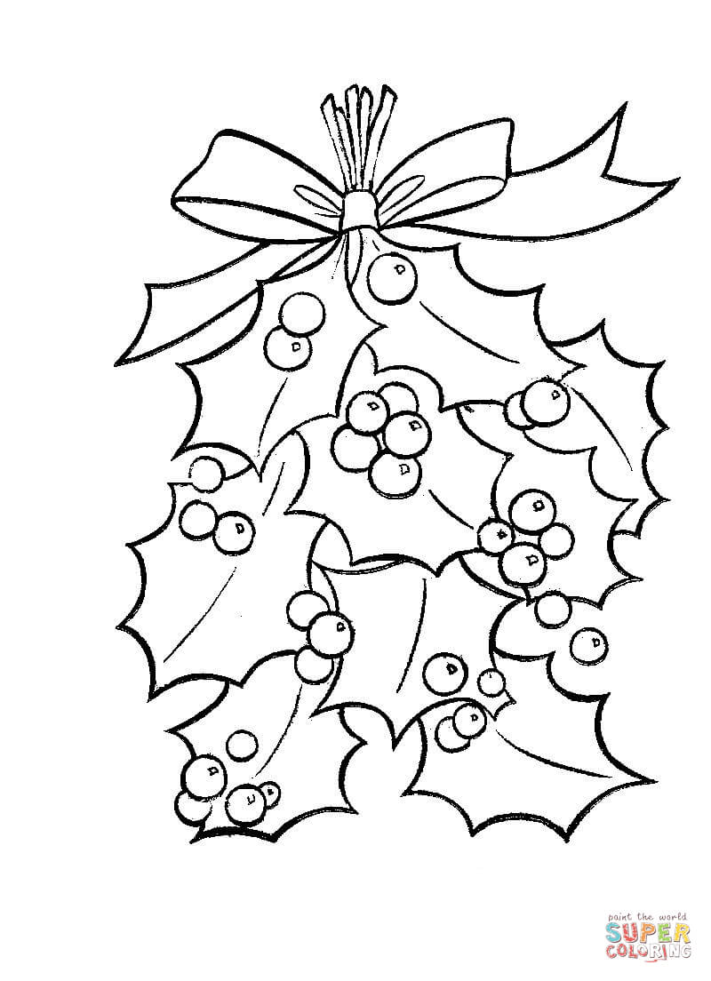 Holly leaves with bright red berries coloring page free printable coloring pages