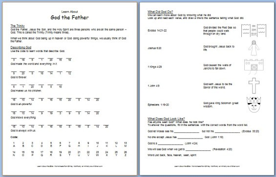 God the father free bible worksheet about the trinity