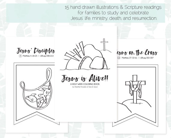 Holy week printable coloring book kids easter activity diy easter decoration