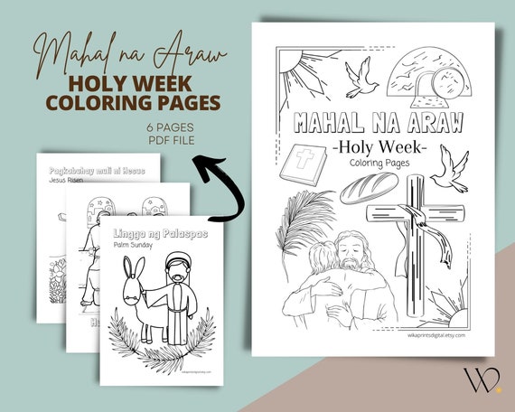 Holy week coloring page printable pdf mahal na araw coloring pages easter day activity palm sunday coloring digital download