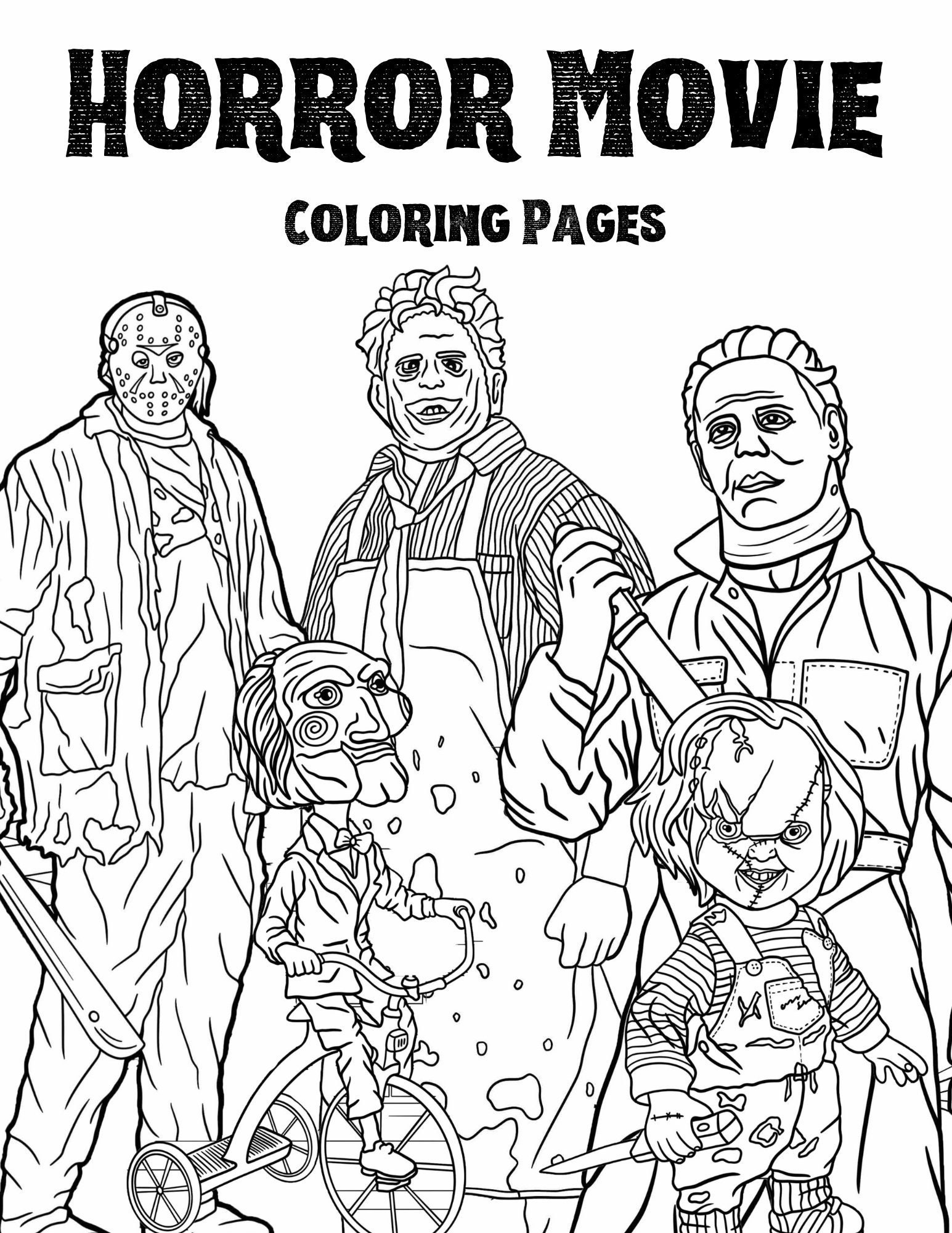 Horror movie coloring pages downloadable printable perfect for halloween horror movie fans