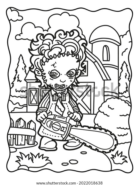 Coloring book children leatherface chainsaw on stock illustration