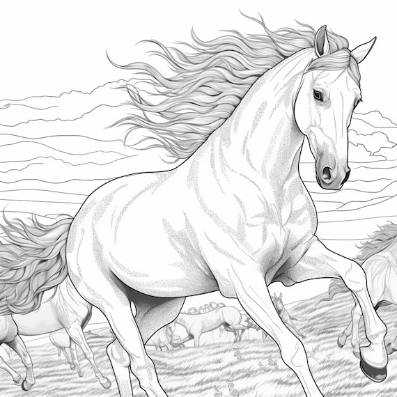 Vol printable horse coloring pages for kids and adults digital download pdf