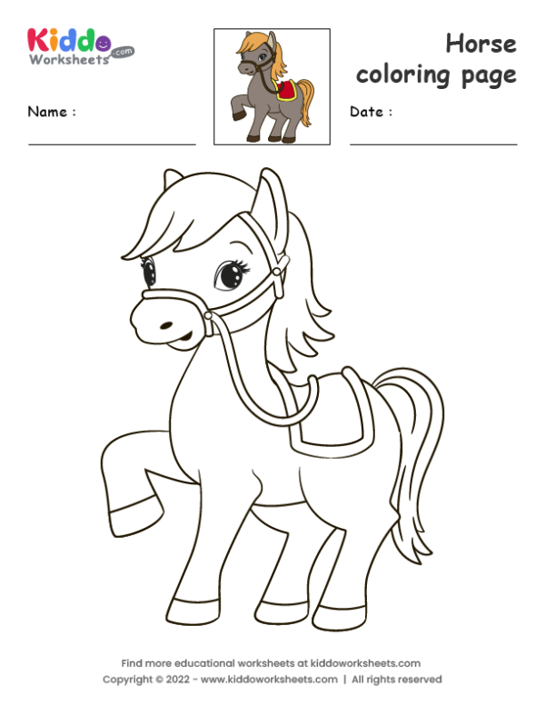 Free printable horse coloring page worksheet