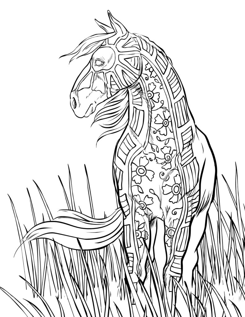 Free horse coloring pages for adults kids