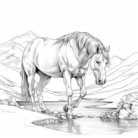 Vol printable horse coloring pages for kids and adults digital download pdf