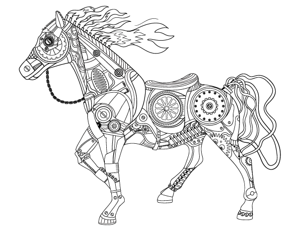 Steampunk horse adult coloring page