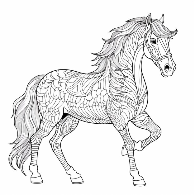 Premium ai image coloring pages for adults horse generative ai