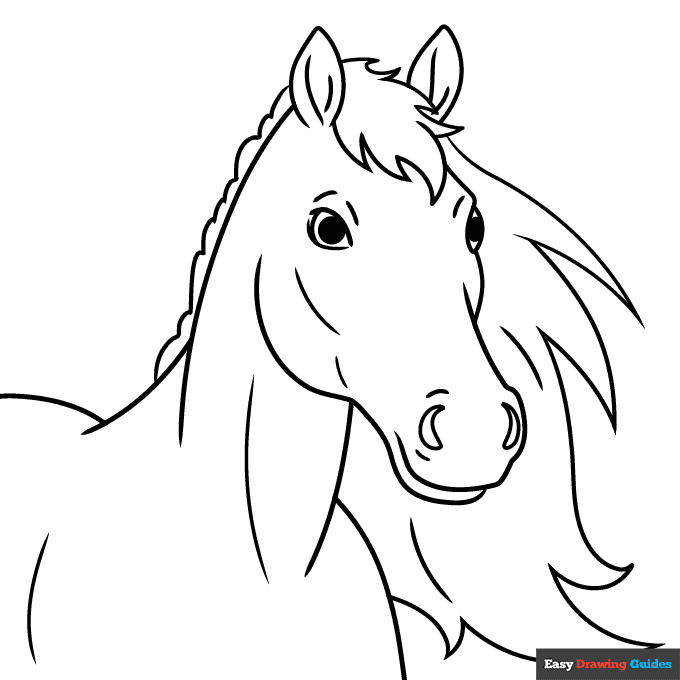 Horse head coloring page easy drawing guides