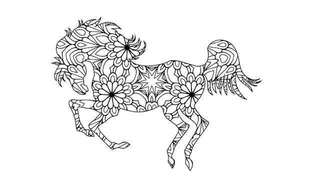 Premium vector mandala horse coloring page for kids