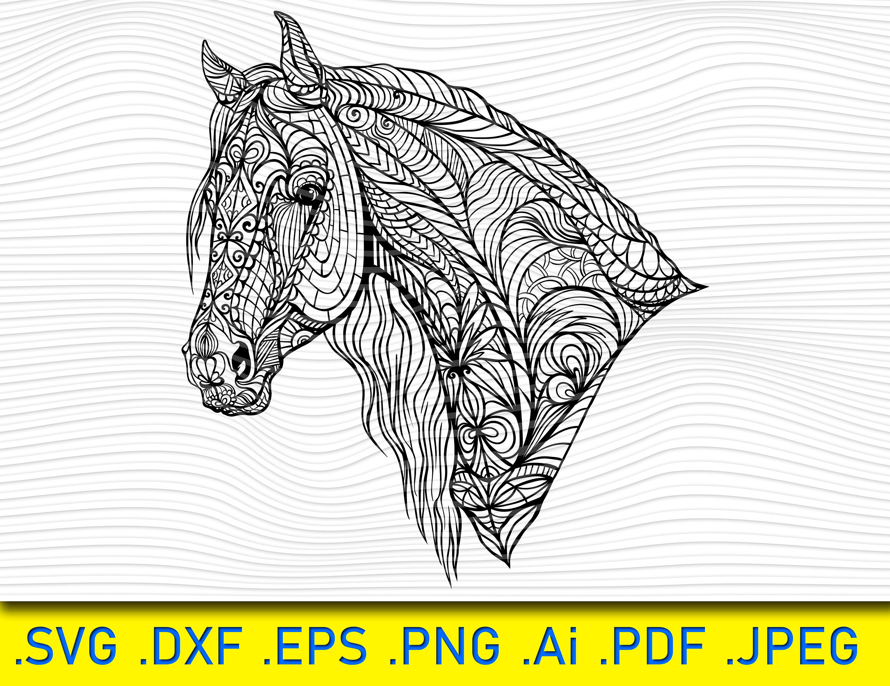 Mandala horse svg paisley print horse coloring page equine cut file cameo cricut png dxf unicorn rearing horse decal horse clipart instant download