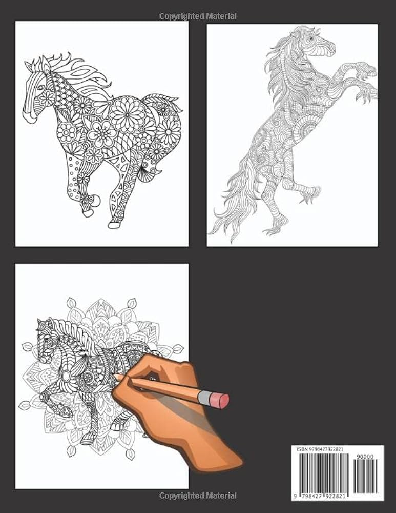 Large print horse mandala adult coloring book horse coloring book for adults to color beautiful mandala horses and mandala designs ideal gift for horse lovers book cafe mandala coloring books