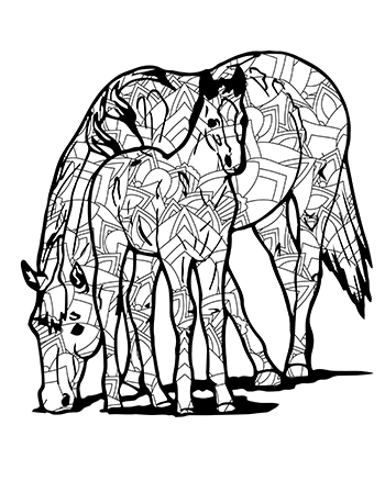 Free printable fun intricate mandala horse with colt adult coloring page coloring for healing