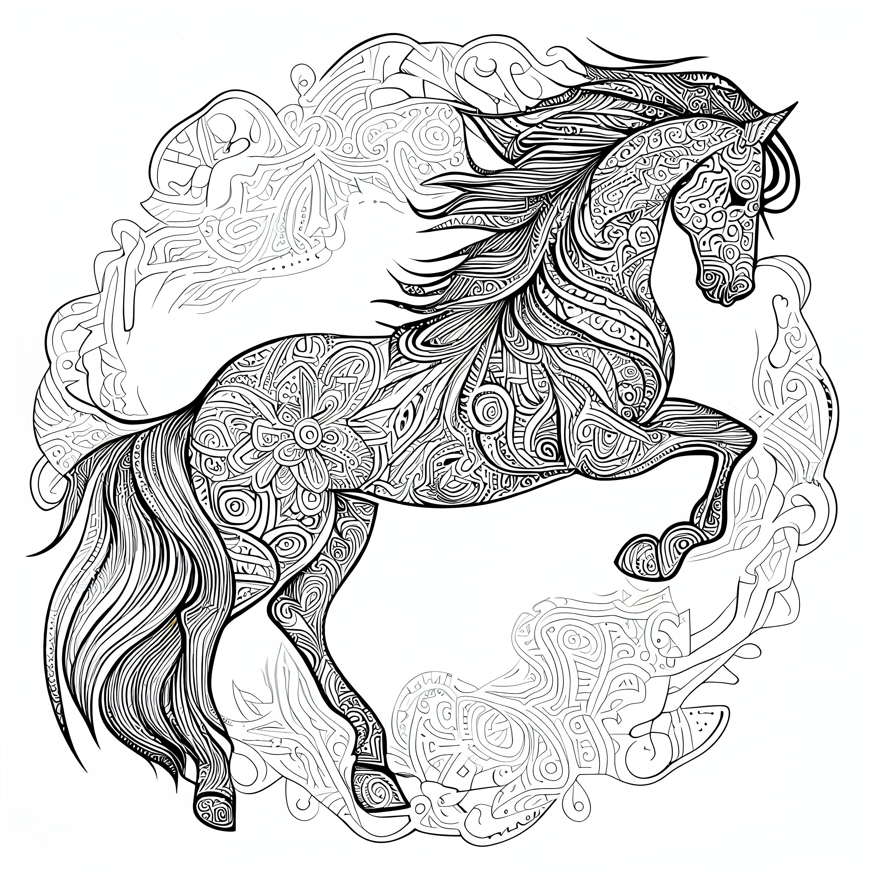 Pack stress relief coloring pages horse digital print detailed mandala instant download set coloring books adults