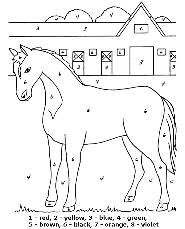 Horse color by number coloring page
