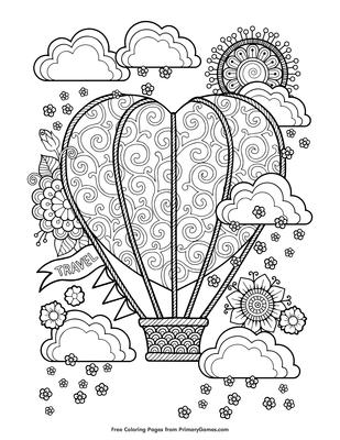 Heart shaped hot air balloon coloring page â free printable pdf from