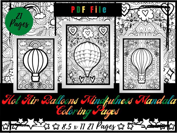 Hot air balloons mindfulness mandala colouring kids relaxing printable sheets teaching resources