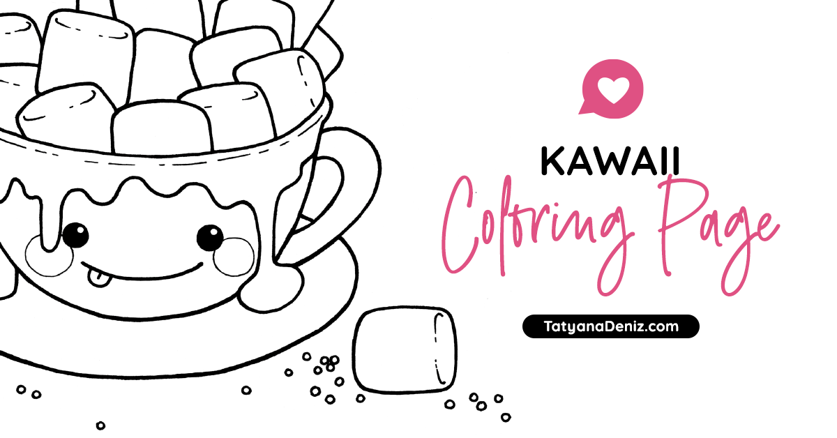 Free coloring page printable pdf with hot chocolate and marshmallows
