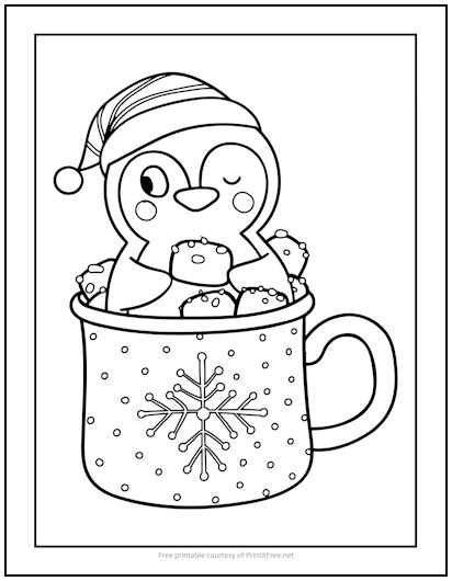 Penguin and hot cocoa christmas coloring page print it free