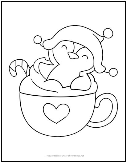 Penguin in cup coloring page print it free