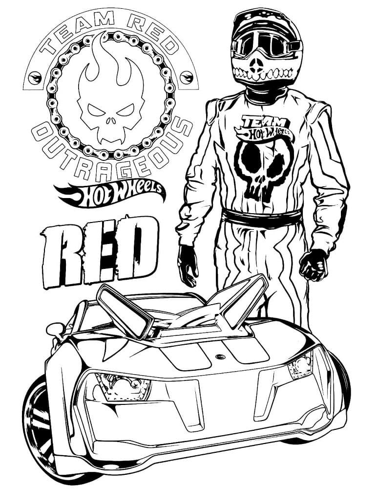 Hot wheels team red coloring page