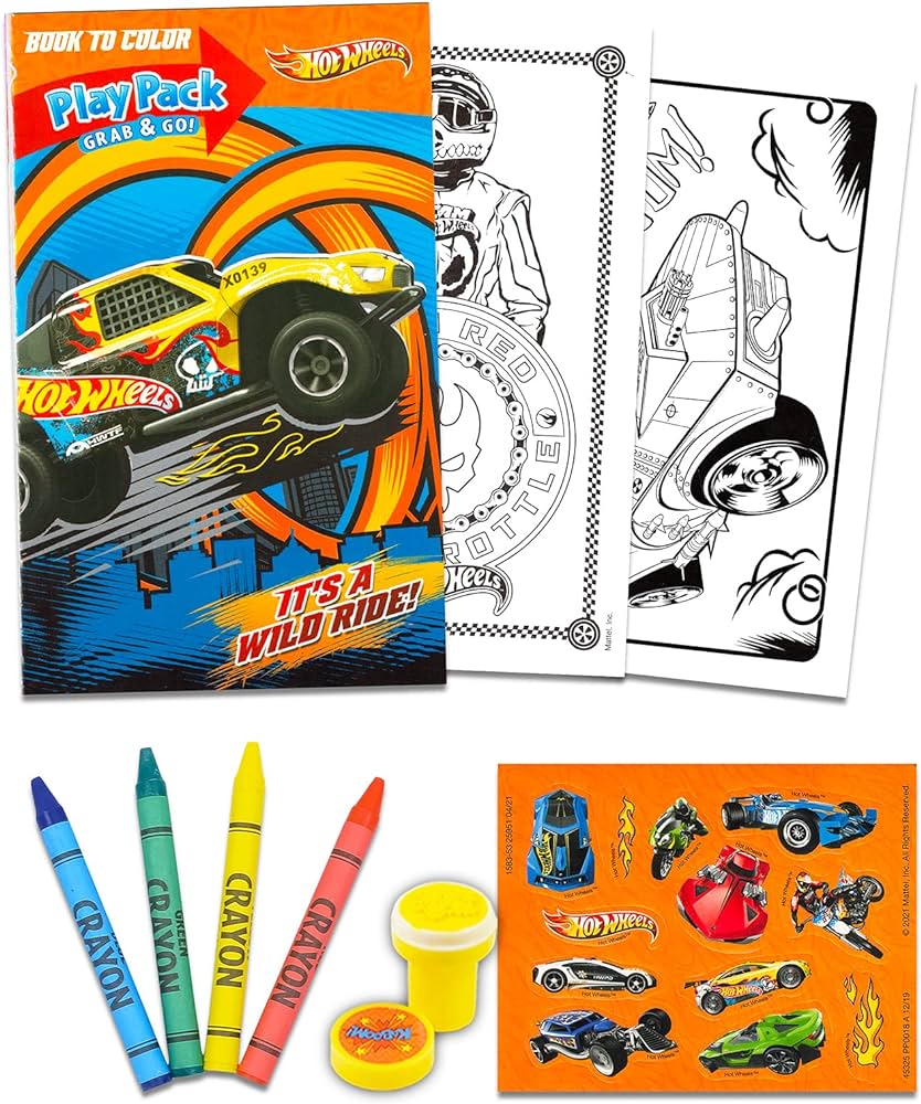 Bendon publishing set of kids play packs bundle fun party favors coloring book crayons stickers plus door hanger and loot bags hot wheels toys games