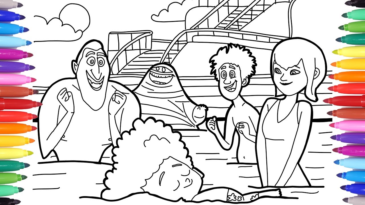 Hotel transylvania summer vacation dracula dennis mavis in the swimming pool coloring pages