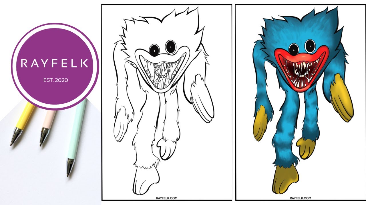 Scary huggy wuggy coloring page poppy playtime rayfelk printable coloring page