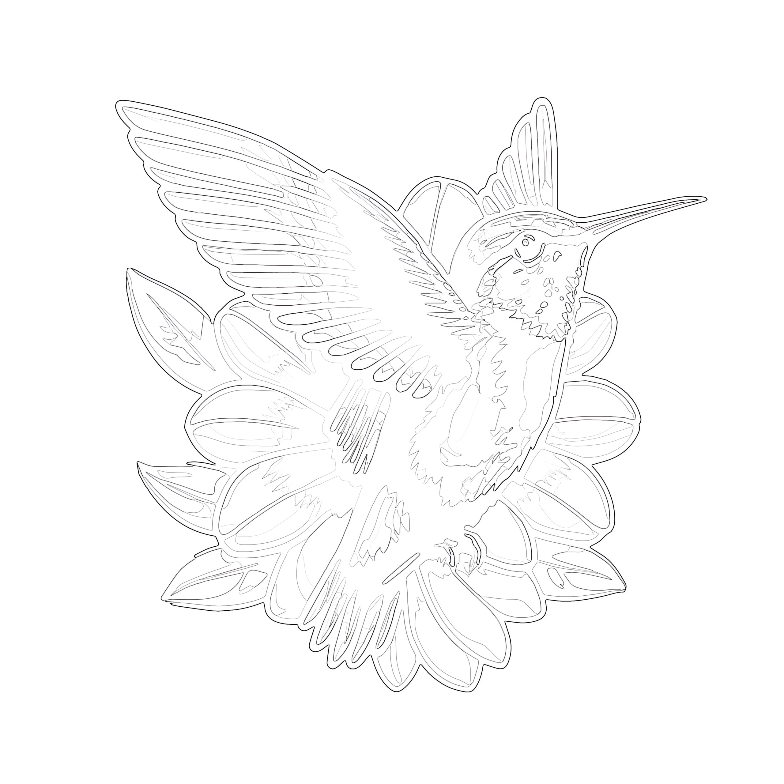 Colorful hummingbird flying coloring page