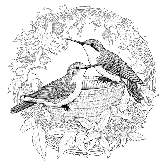 Hummingbirds printable coloring pages print or color in procreate instant download