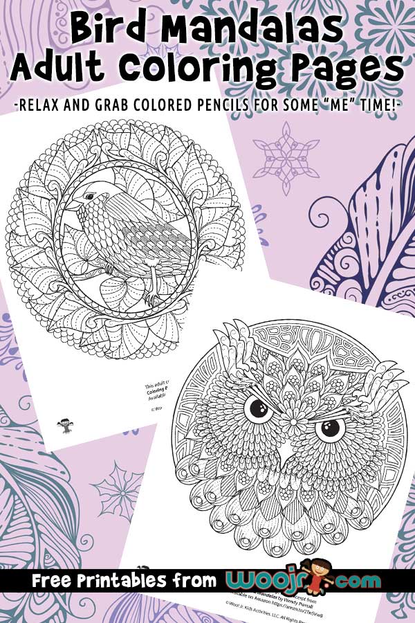 Bird mandalas adult coloring pages woo jr kids activities childrens publishing