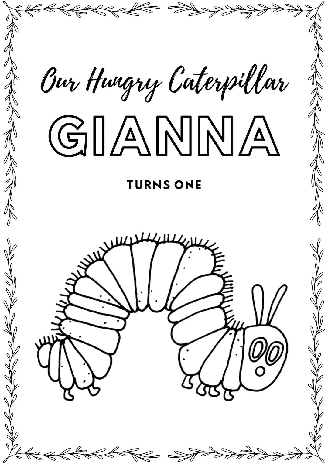 Hungry caterpillar personalised colouring pack printable instant download