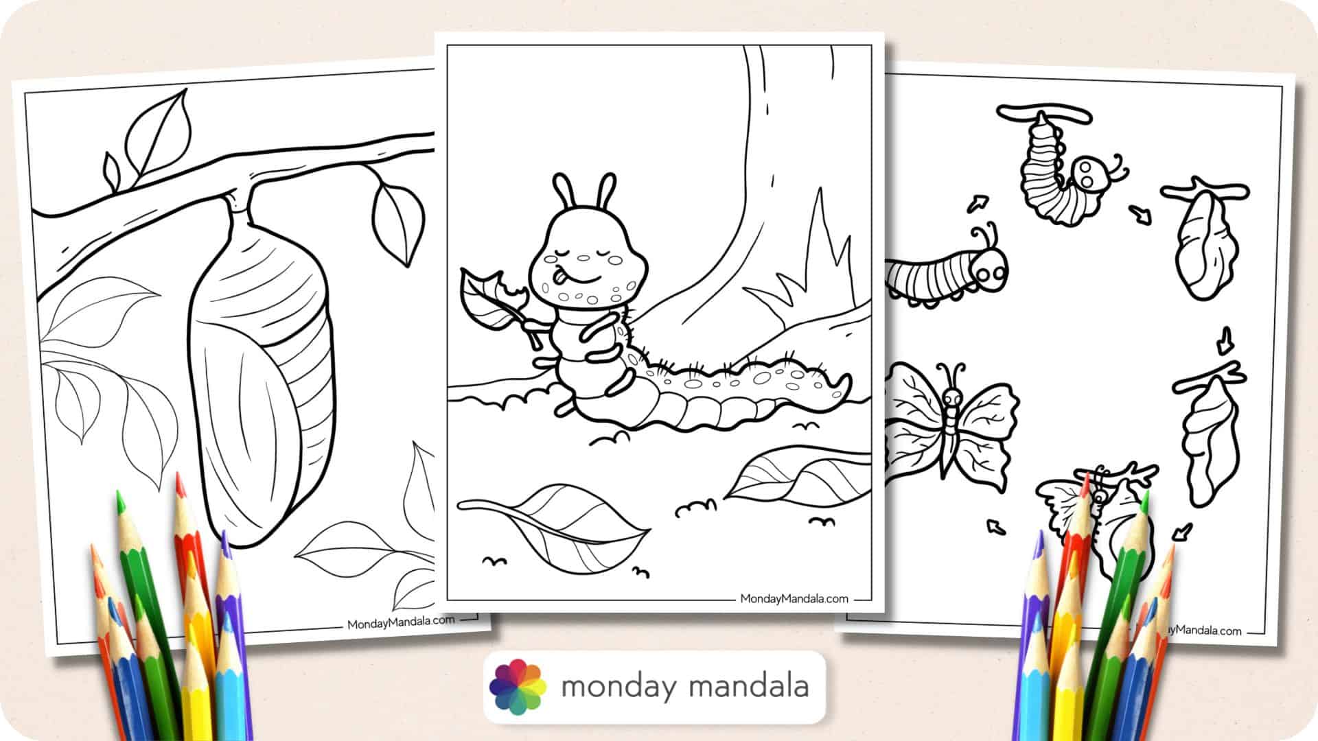 Caterpillar coloring pages free pdf printables