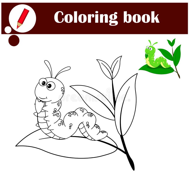 Coloring pages cute caterpillar on a leaf on a twig stock vector