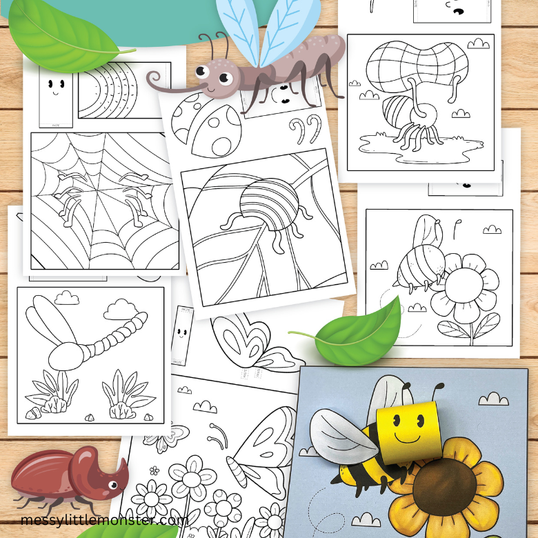 D bug colouring pages â messy little monster shop