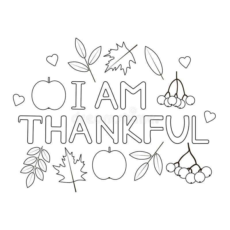 I am thankful thanksgiving coloring page stock vector