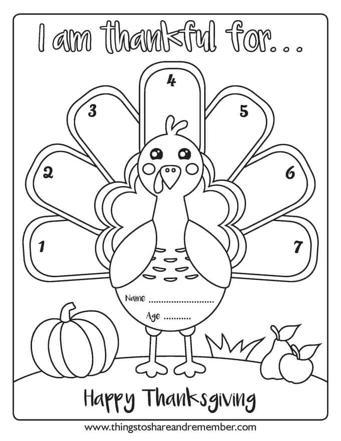 I am thankful turkey thanksgiving page for kids share remember celebrating child home