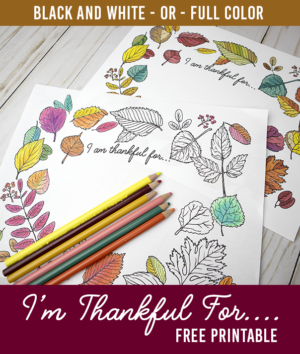 I am thankful for free printable coloring sheet or fully colored poster