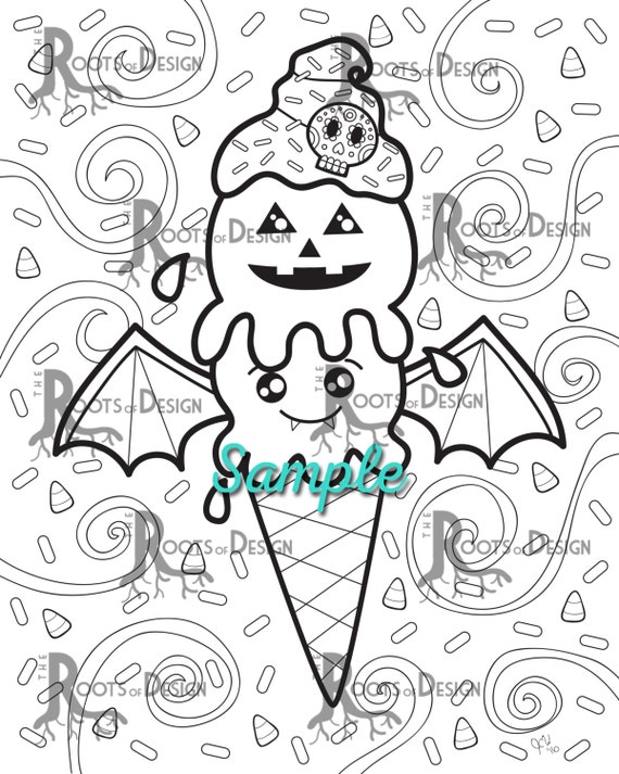 Instant download halloween ice cream coloring coloring page print doodle art printable