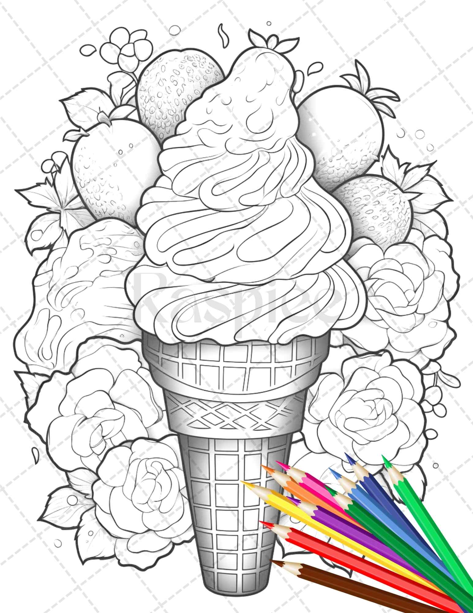 Printable ice cream desserts coloring pages for adults and kids gr â coloring