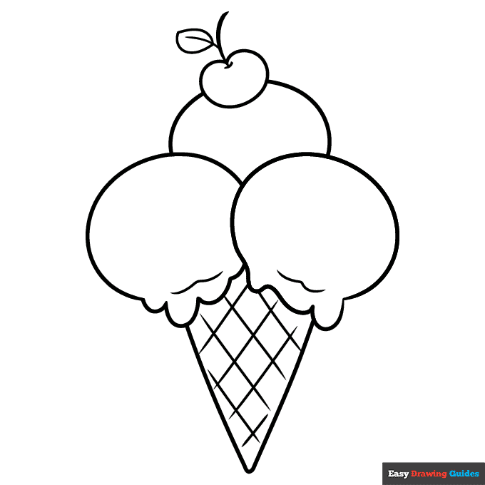 Cartoon ice cream cone coloring page easy drawing guides