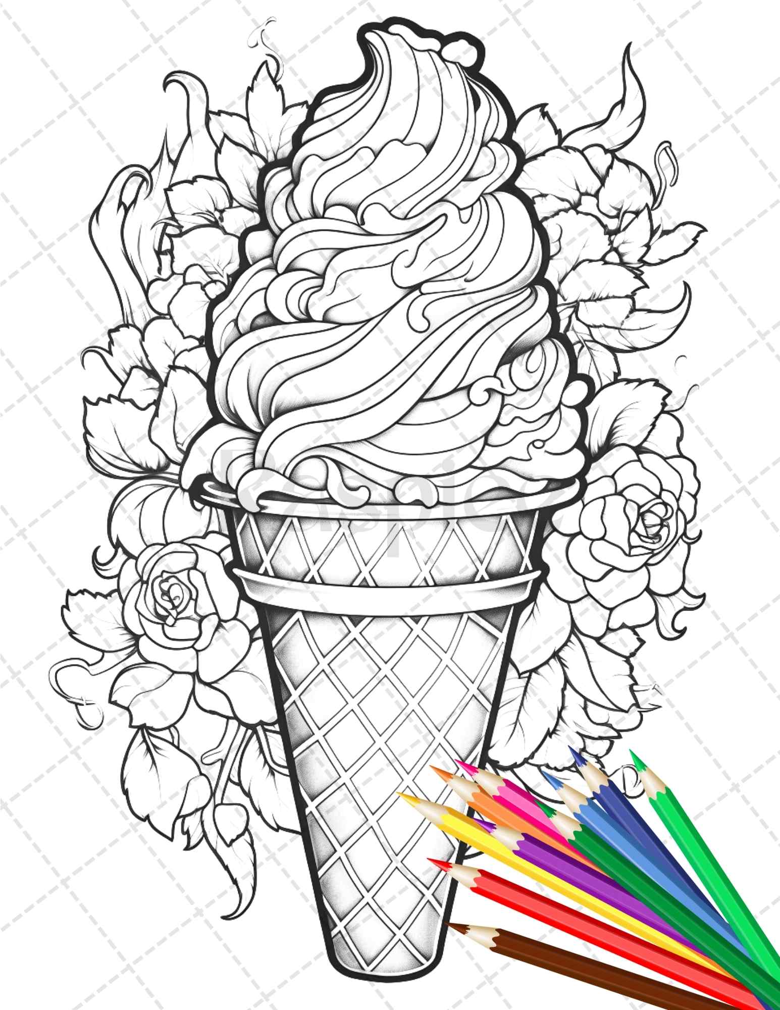 Printable ice cream desserts coloring pages for adults and kids gr â coloring